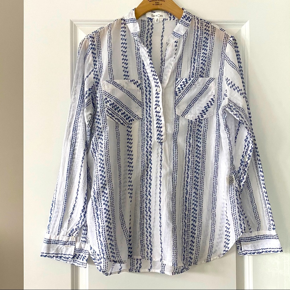 {Anthro} Eden & Olivia Batik Stripe Button Henley Sz S w MEASUREMENTS